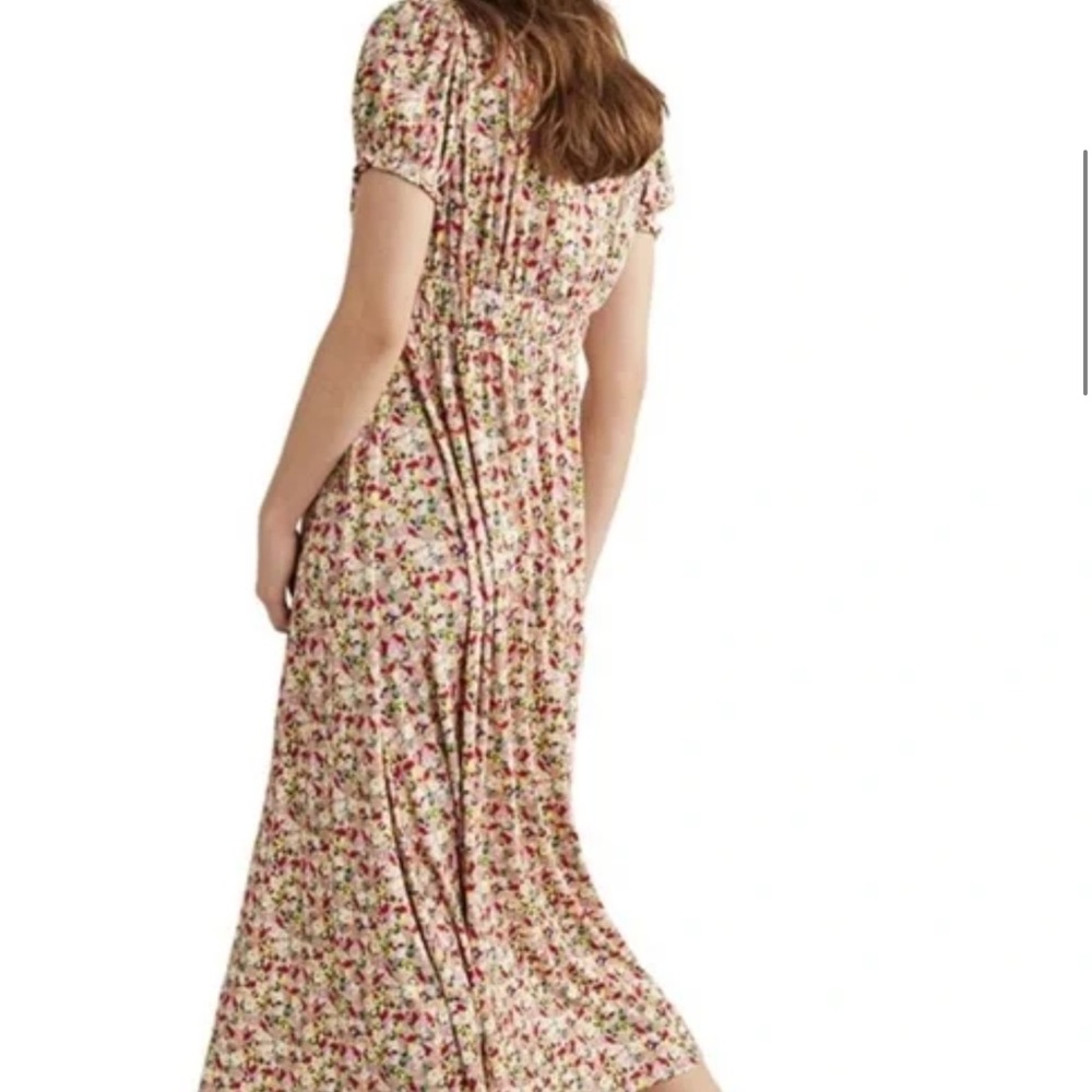 Boden Floral Midi Dress in Cream with Pink and Green - Picture 3 of 7